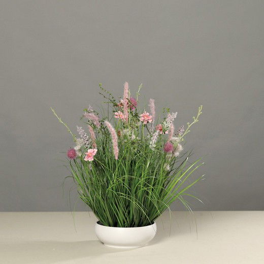 Flores de Pradera en Cuenco de Plástico, 50 CM, ROSA