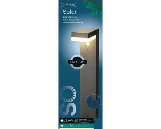 Lámpara solar de pie con sensor blanco cálido Lumineo