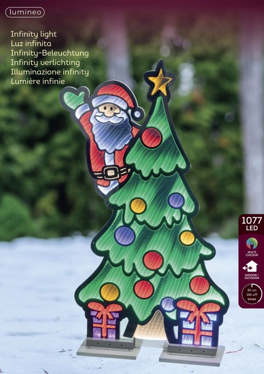 Arbol de luces LED infinitas con Papá Noel 120x73 cm