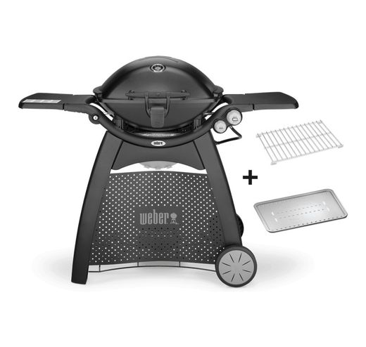 Pack Barbacoa de gas q 3200 s con mesa/ soporte + soporte para calentar + cepillo de madera