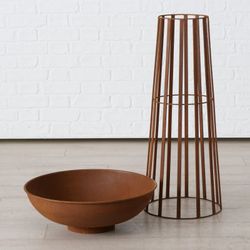 Cuenco de fuego minus con soporte redondo óxido pequeño: diametro 42 cm altura 82 cm