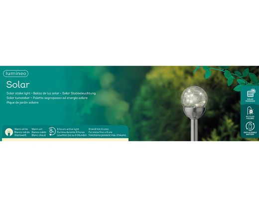 Estaca Luz Solar de Acero Inoxidable Fija dia 8.00-H30.00CM-10L Transparent/Warm white