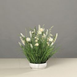 Flores de Pradera en Cuenco de Plástico, 50 CM, CREMA