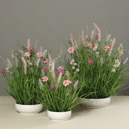 Flores de Pradera en Cuenco de Plástico, 58 CM, ROSA