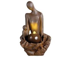 Fuente madre sentada con hijo de poliresina exterior Lumineo