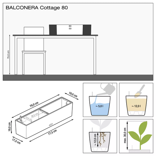 Jardinera cottage 80X19X19cm color granito
