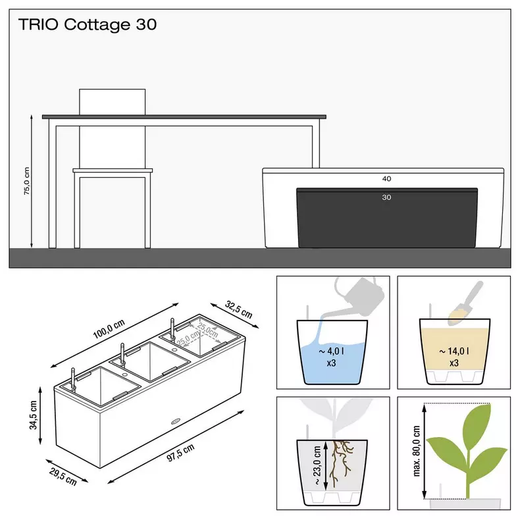 Jardinera Trio Cottage color granito