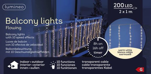 Luces LED Balcony 400 x 100cm - 400 leds cable transparente - luz cálida