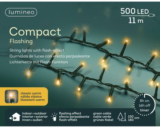 Luces LED compactas con efecto intermitente 1100cm - 500 Leds Cable Verde Luz Cálida
