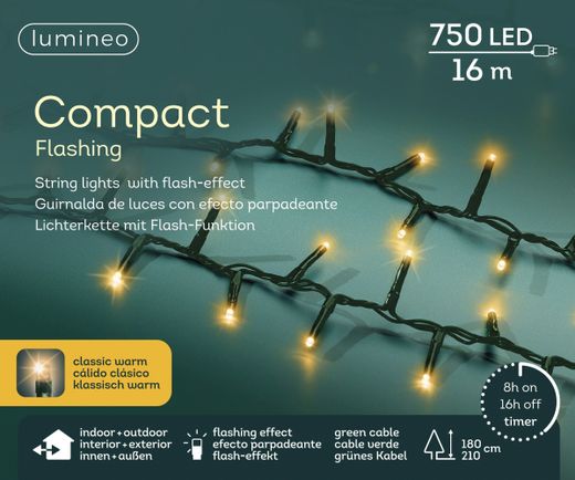 Luces LED compactas con efecto intermitente 1600cm - 750 Leds Cable Verde Luz Cálida
