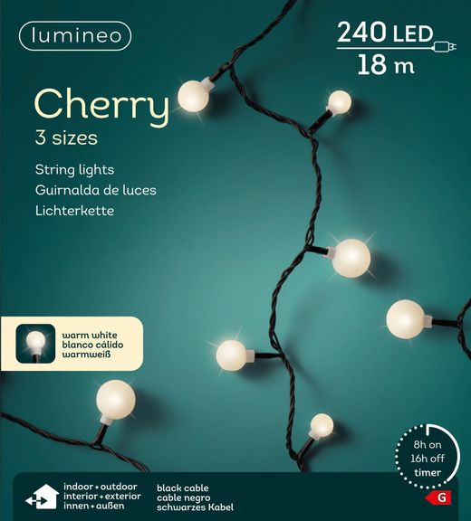 Luces LED forma cereza de luz cálida - cable Negro