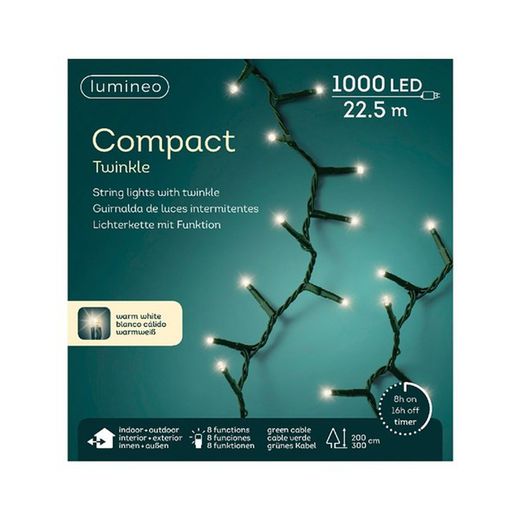 Luces led twinkle compact cable verde 16m 750led tono cálido Lumineo