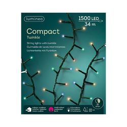 Luces led twinkle compact cable verde 34m 1500led tono multicolor Lumineo