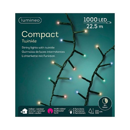 Luces led twinkle compact negre 22m 1000led multicolor Lumineo