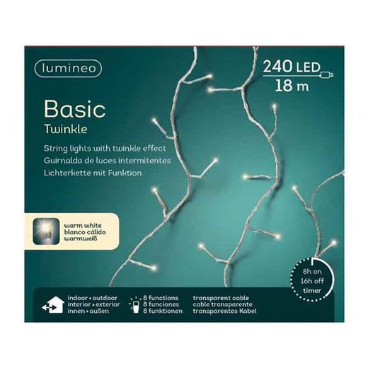 Luces led twinkle lights cable blanco 18m 240led tono cálido Lumineo