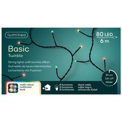 Luces led twinkle lights cable negro 6m 80led tono multicolor Lumineo