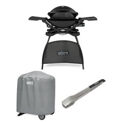 Pack Barbacoa de gas q 2200 s con mesa/ soporte + funda vinilo + pinzas premium