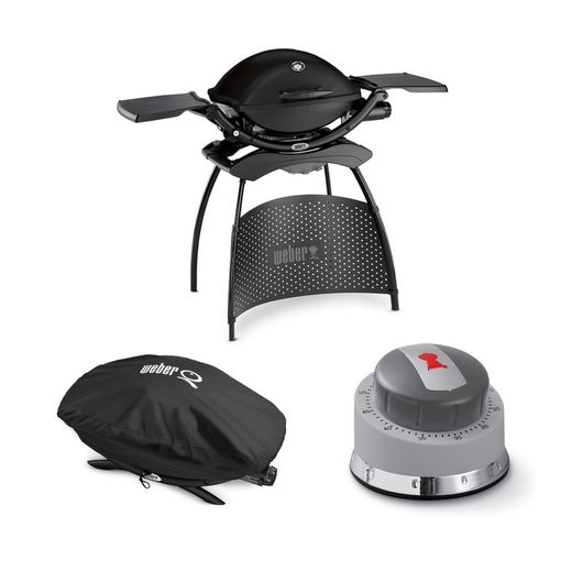 Pack Barbacoa Weber Q2200 Black Con Soporte + funda vinilo + temporizador