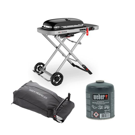 Pack Weber Traveler - Barbacoa + funda + bombona de gas