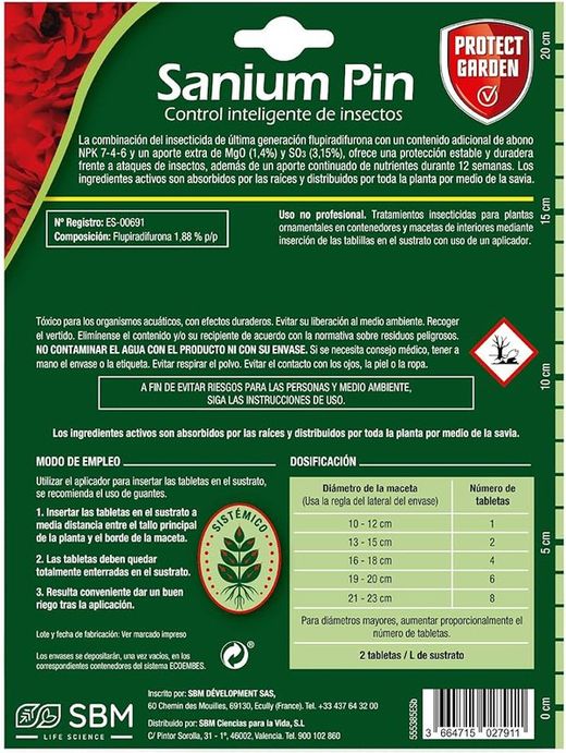 Sanium Pin Pildoras Insecticida y Fertilizante Doble Acción (20x2Gr) Protect Garden
