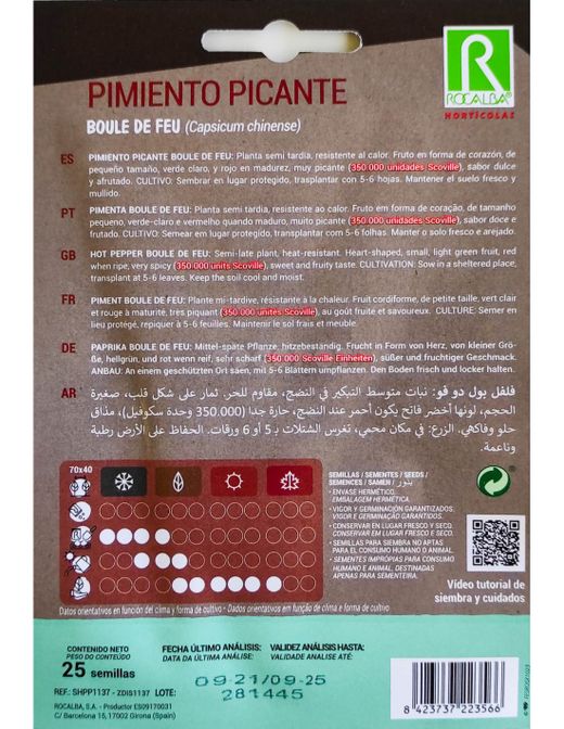 SEMILLAS PIMIENTO PICANTE BOULE DE FEU