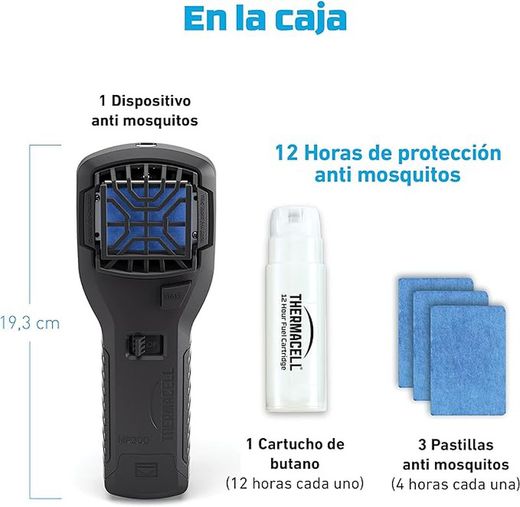 ThermaCELL®  - Anti Mosquito Portatil para Exterior Negro 20 m2 de protección sin DEET, Incluye difusor