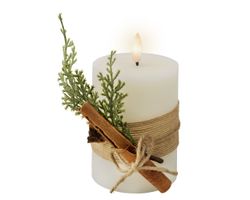 Vela con Mecha LED, Decoración de Hojas - DIA7.50-H13.00CM-1L