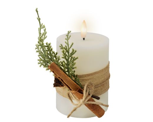 Vela con Mecha LED, Decoración de Hojas - DIA7.50-H13.00CM-1L