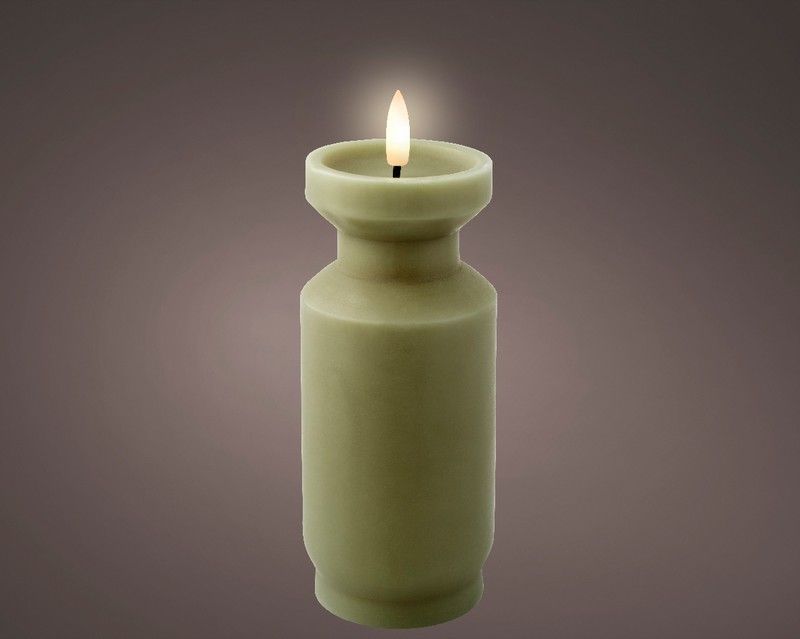 Vela Con Mecja LED DIA7-H17.8CM Verde/Blanco Cálido